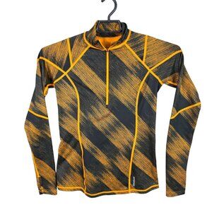 Womens Reebok Black & Orange Striped Performance Shirt 1/4 Zip Long Sleeve M